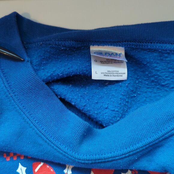 Ugly Buffalo Bills Christmas Sweatshirt Gildan Large Blue Red Crewneck Football - Picture 6 of 7